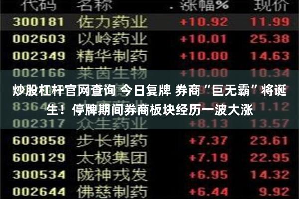 炒股杠杆官网查询 今日复牌 券商“巨无霸”将诞生！停牌期间券商板块经历一波大涨