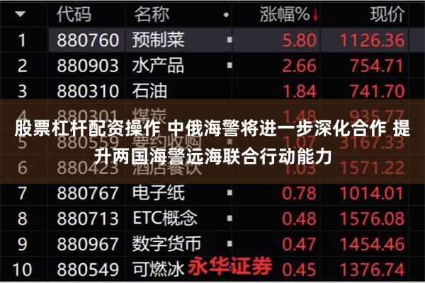 股票杠杆配资操作 中俄海警将进一步深化合作 提升两国海警远海联合行动能力
